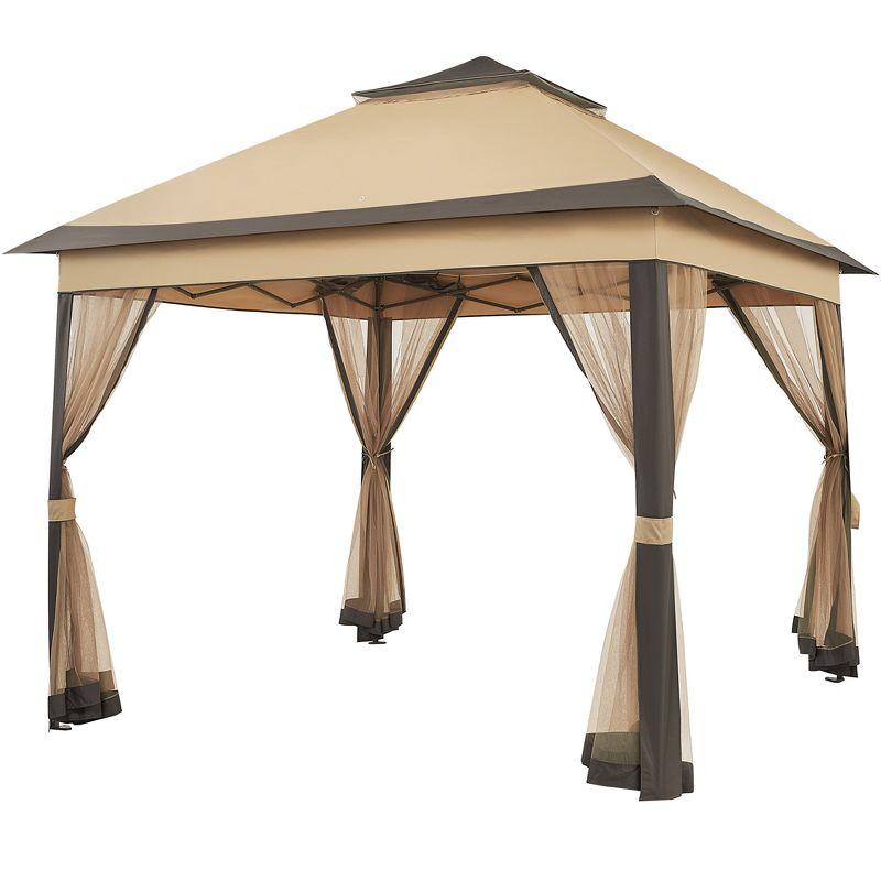 Beige and Brown 11x11 FT Adjustable Pop-Up Gazebo Tent