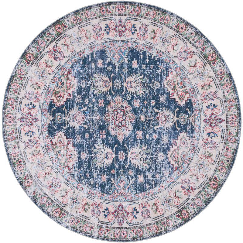 Tucson TSN196 Power Loomed Machine Washable Area Rug - Navy/Beige - 6' Round - Safavieh.