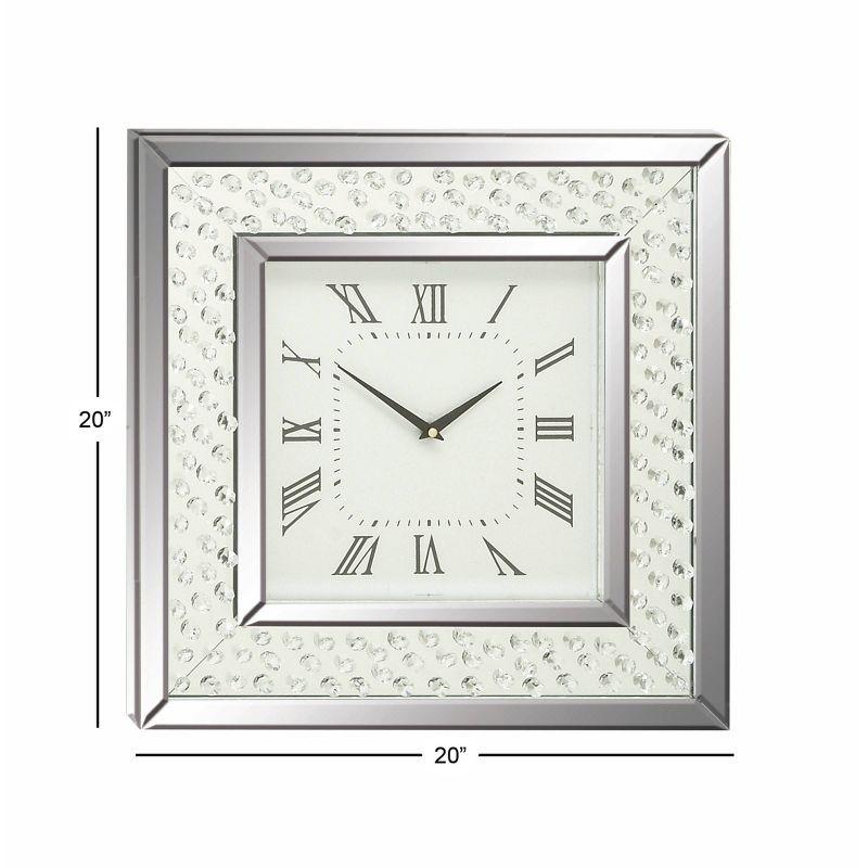 Wood Mirrored Wall Clock with Floating Crystals Silver - Olivia & May: Silent, Art Deco Style, Square Shape