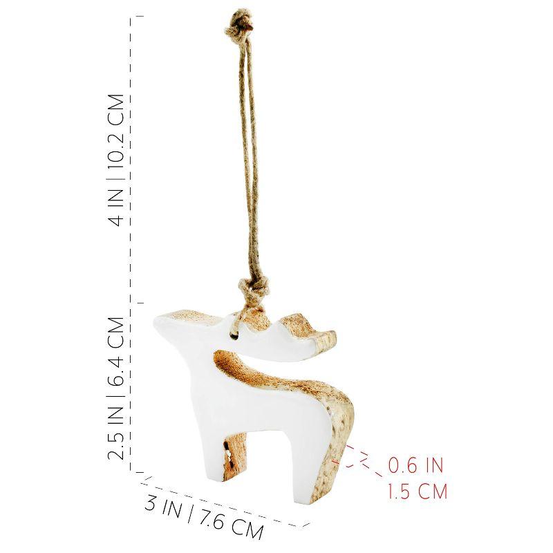 AuldHome Design White Reindeer Christmas Ornaments 12pk; Rustic Farmhouse Wood w/ Enamel Tree Decorations, Retro Vintage Enamelware Style