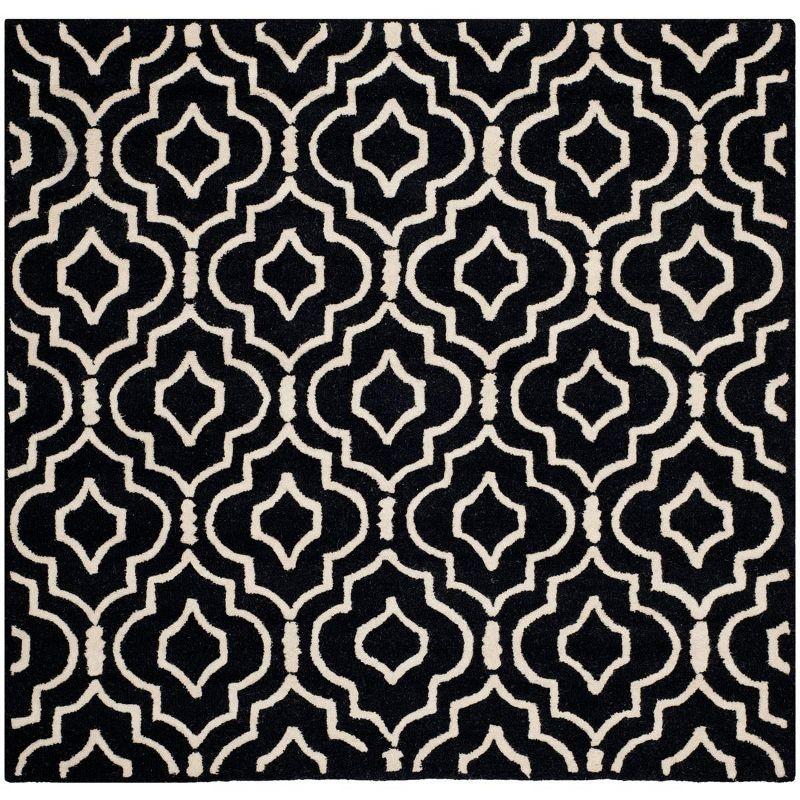 Black and Ivory Hand-Tufted Wool Geometric Square Rug