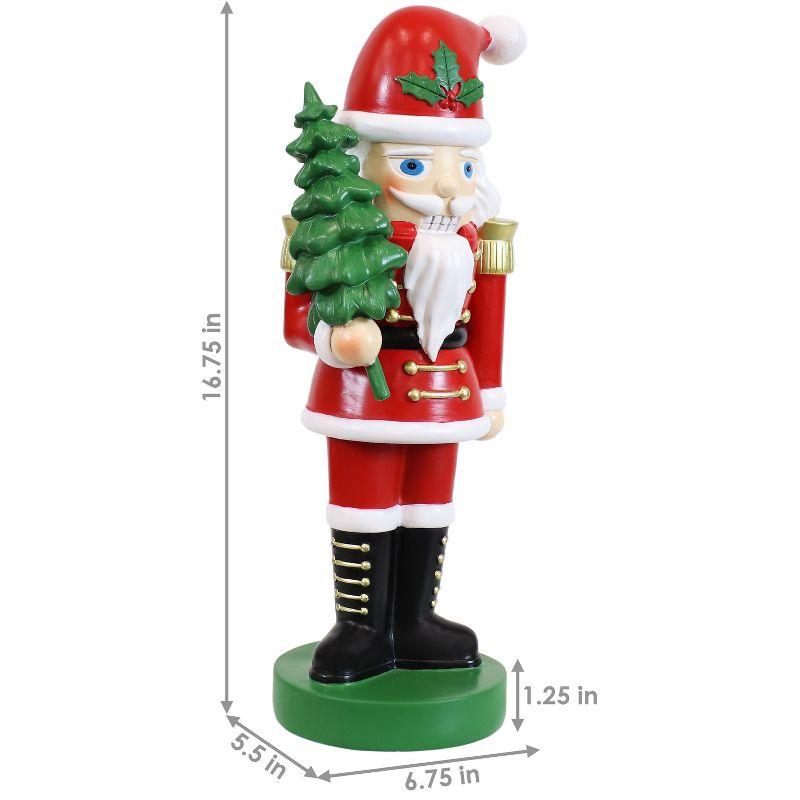 Sunnydaze Small Indoor Christmas Nutcracker Statue - Santa Claus with Tree - Red/Green - 16.75"