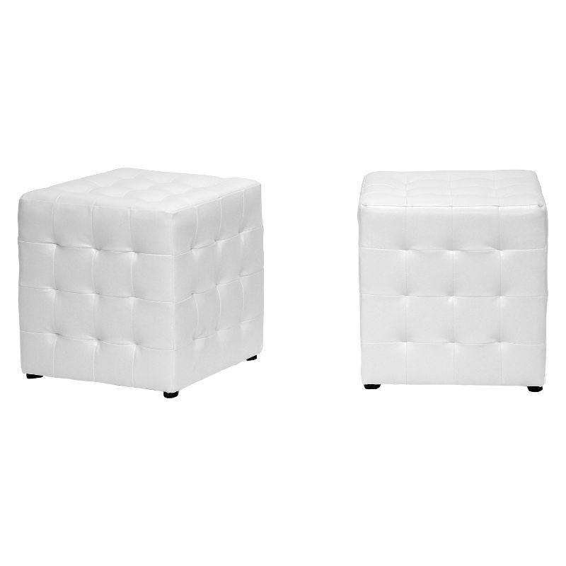 Set of 2 Siskal Modern Cube Ottoman White - Baxton Studio: Faux Leather, Wood Frame, No Assembly Required