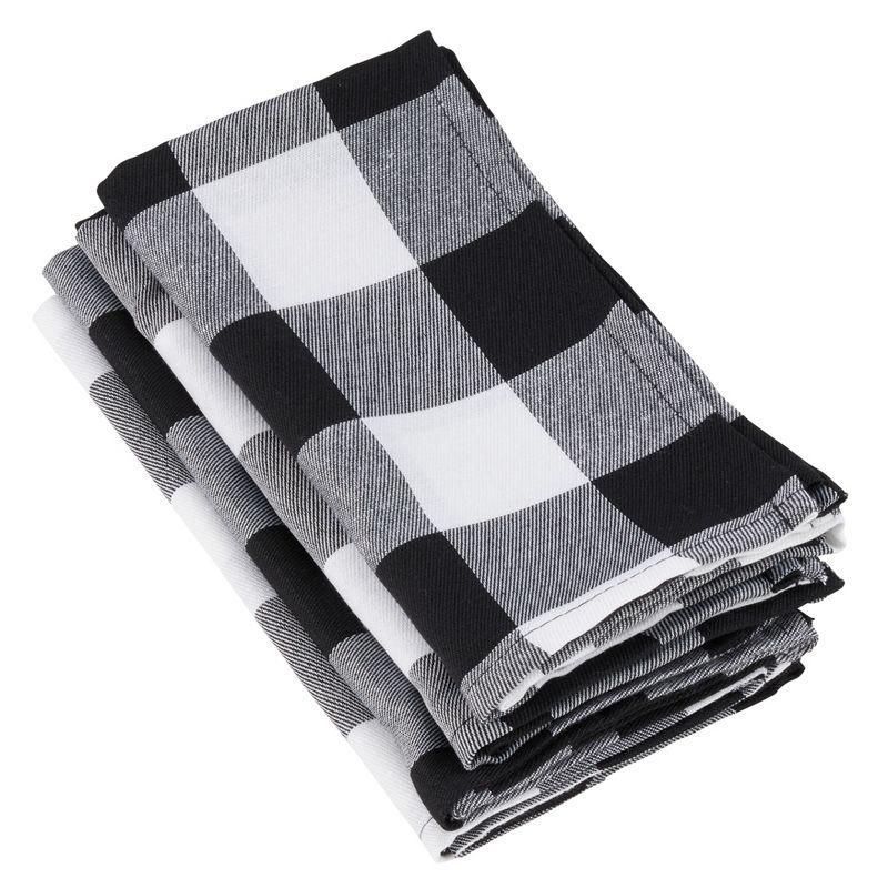 Saro Lifestyle Cotton Blend Buffalo Plaid Table Napkins (Set of 4), Black, 20" x 20"