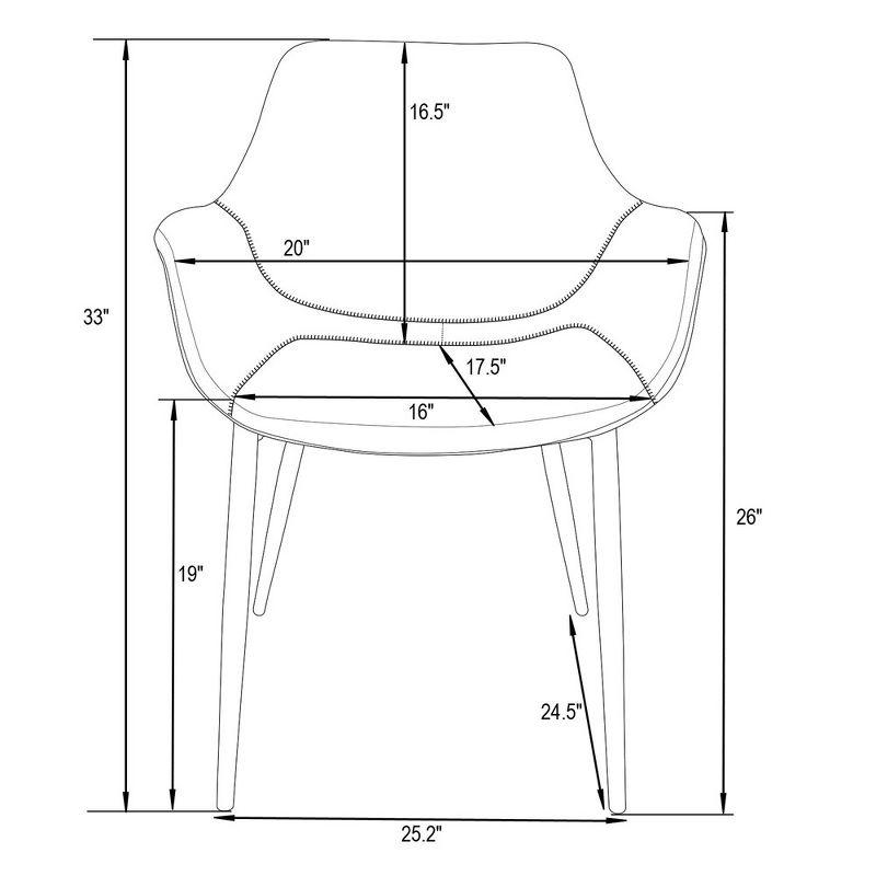 Markley Light Brown Leather Dining Arm Chair with Metal Legs, Set of 4