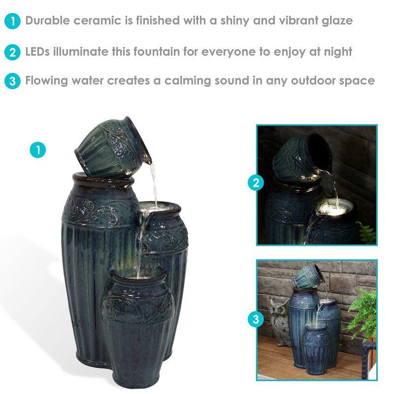 Sunnydaze 27"H Electric Ceramic Dark Turquoise Tour de Vase Outdoor Water Fountain with LED Lights