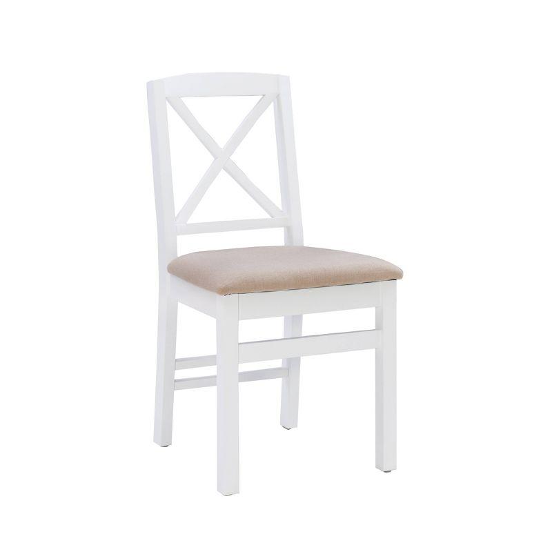 Set of 2 Triena X-Back Linen Folding Chairs White - Linon: Beige Seat, Rubberwood Frame, 225 lbs Capacity