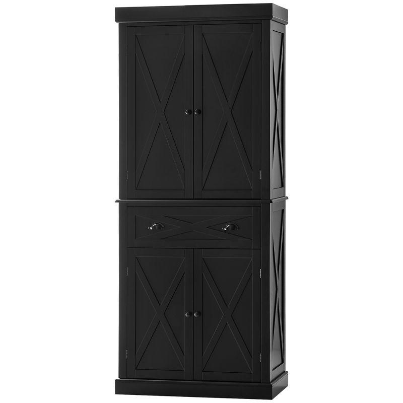 HOMCOM Freestanding Modern Farmhouse 4 Door Kitchen Pantry Cabinet, Storage Cabinet Organizer with 6-Tiers, 1 Drawer and 4 Adjustable Shelves