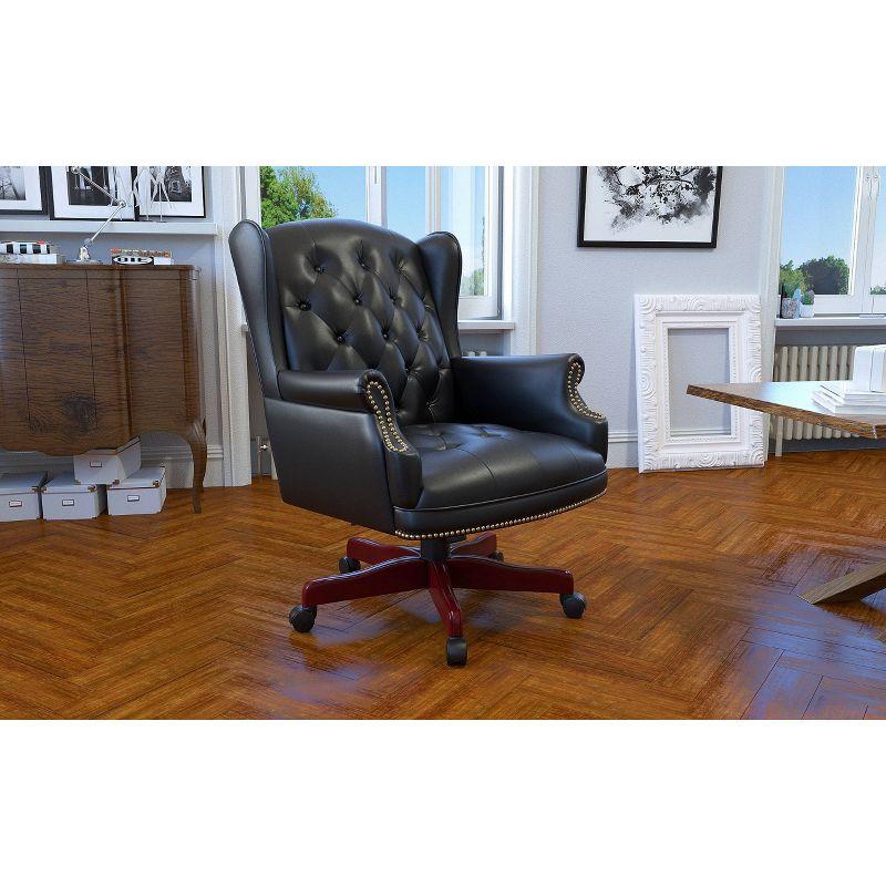 Wingback Traditional Chair Black - Boss Office Products: Elegant Mahogany, Tufted, Pneumatic Lift