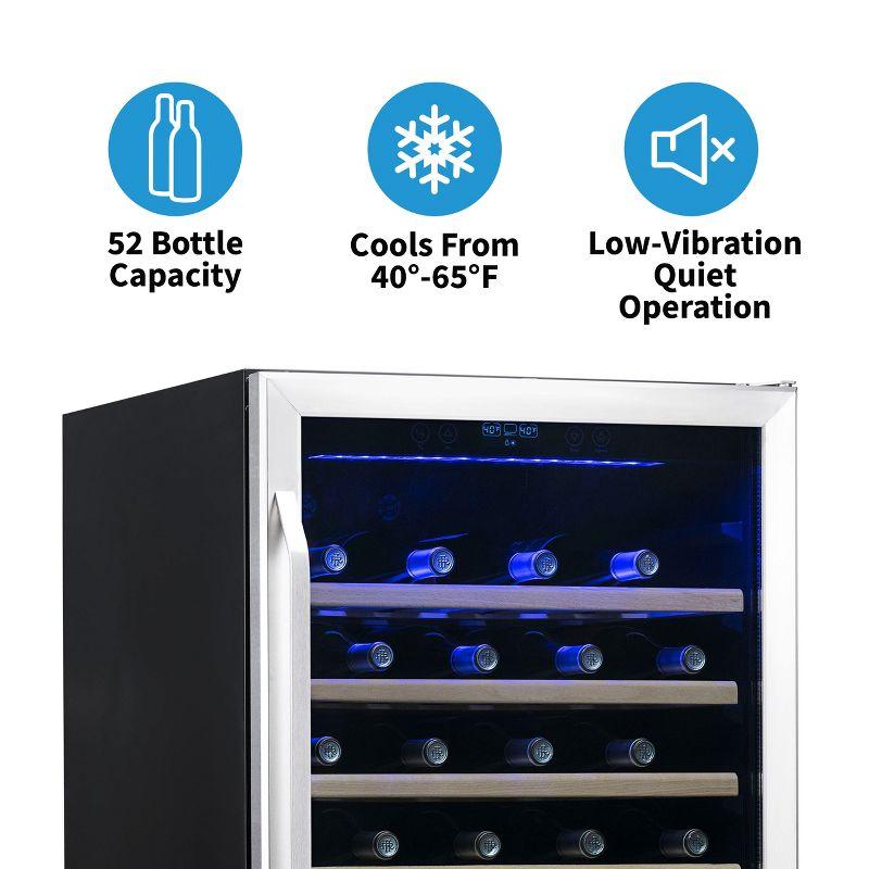 Newair 24" Built-in 52 Bottle Wine Refrigerator in Stainless Steel with Precision Digital Thermostat and Beechwood Shelves