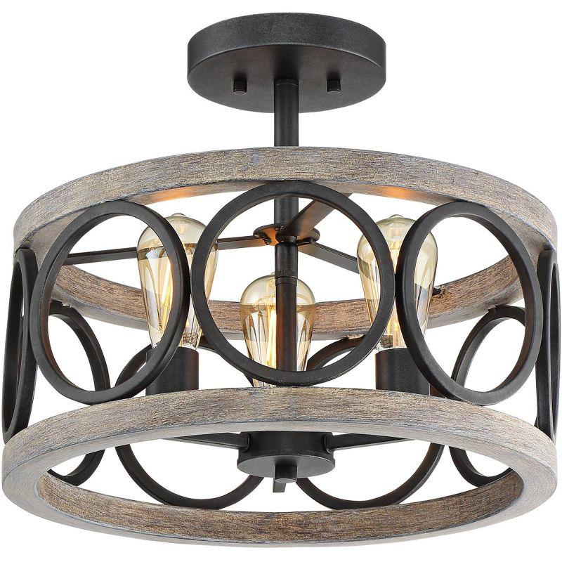 19" Black and Gray Wood Farmhouse Semi-Flush Mount Ceiling Light