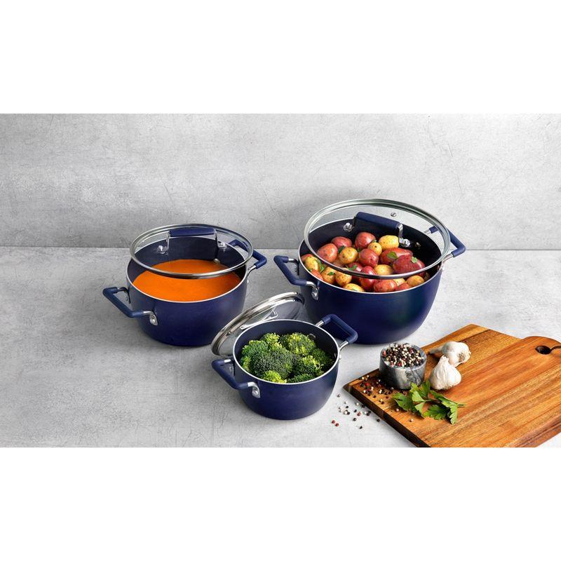 Granitestone 6 Piece Stackable Nonstick Nesting Pots with Lids, Dishwasher Safe