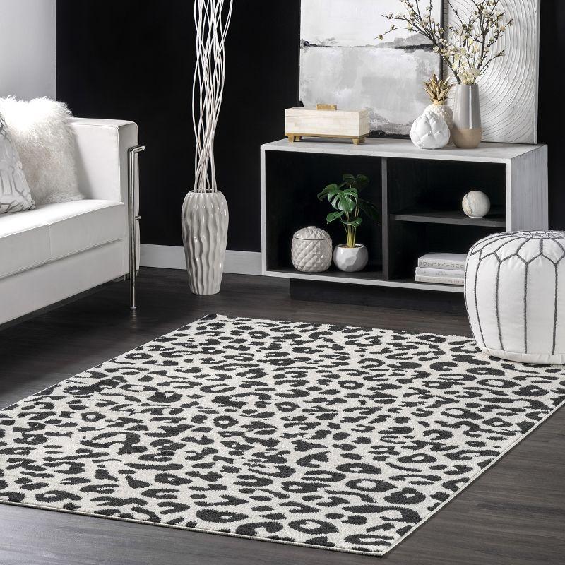 Luxurious Tufted Leopard Print 10' x 14' Dark Grey Area Rug