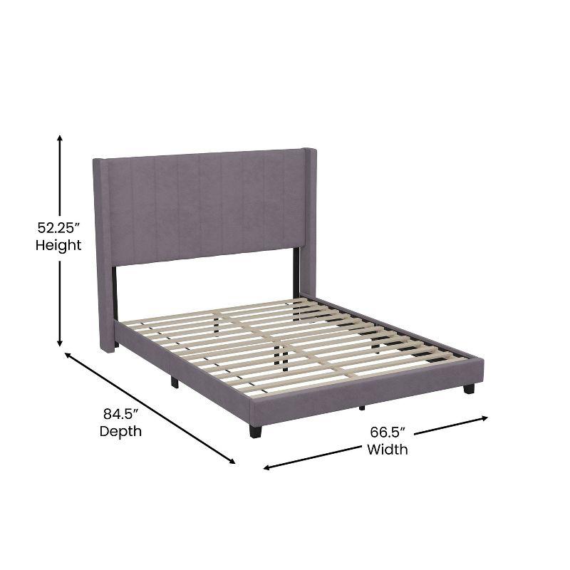 Ebern Designs Upholstered Platform Bed with Vertical Stitched Wingback Headboard, Slatted Mattress Foundation