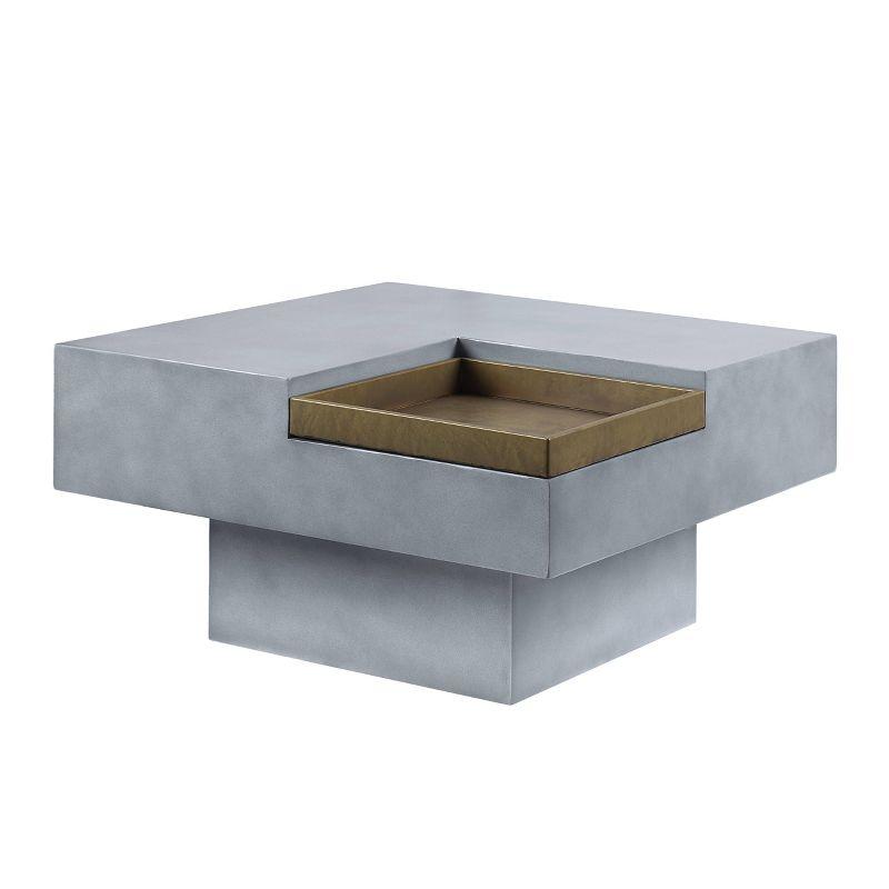 31.5" Kailano Coffee Table Weathered Gray Finish - Acme Furniture: Square, No Assembly, Pedestal Base