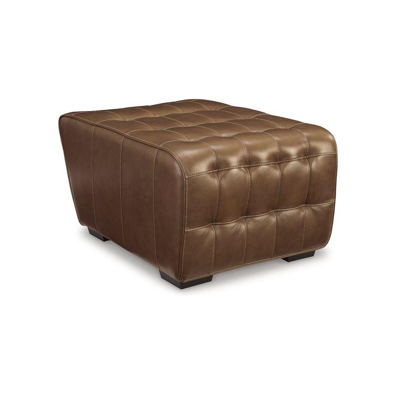 Brown Tufted Leather Match Mid-Century Modern Ottoman