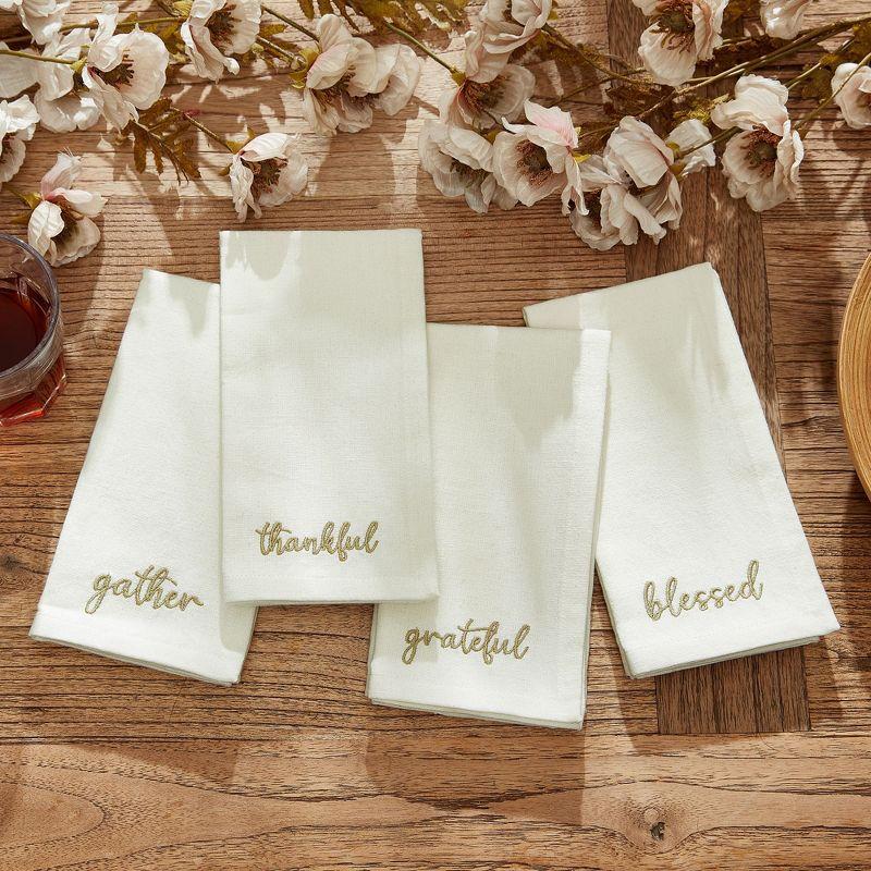 Elrene Harvest Sentiment Embroidered Napkins, Set of 4 - 17" x 17" - Elrene Home Fashions