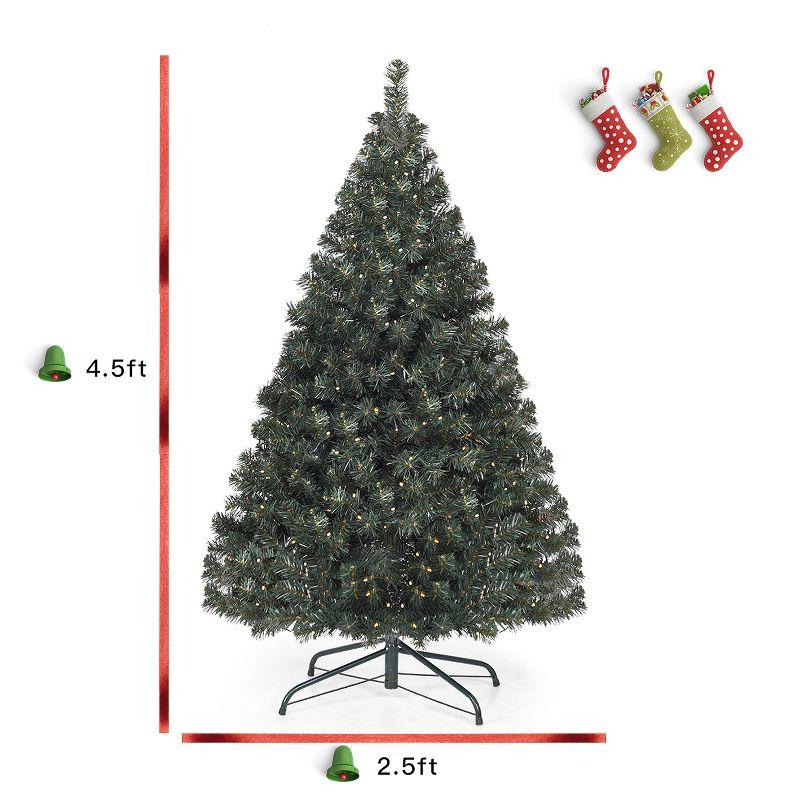 Tangkula 4.5'PVC Pre-lit Artificial Christmas Tree Hinged Tips w/200 LED Light