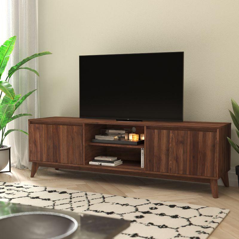 Mid-Century Modern 71" Dark Walnut TV Stand with Storage