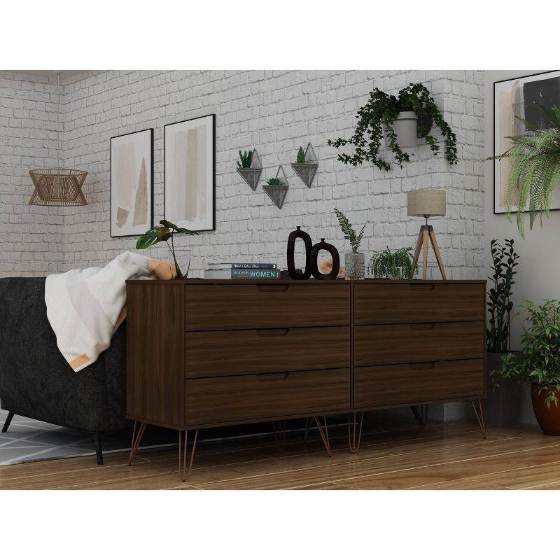 Mid-Century Modern Double Low Dresser with Cutout Handles - Brown