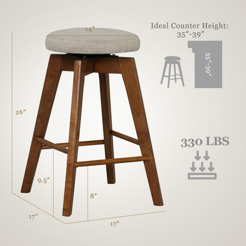 Costway Set of 2 Swivel Bar Stools Upholstered Counter Height Chairs with  Rubber Wood Legs