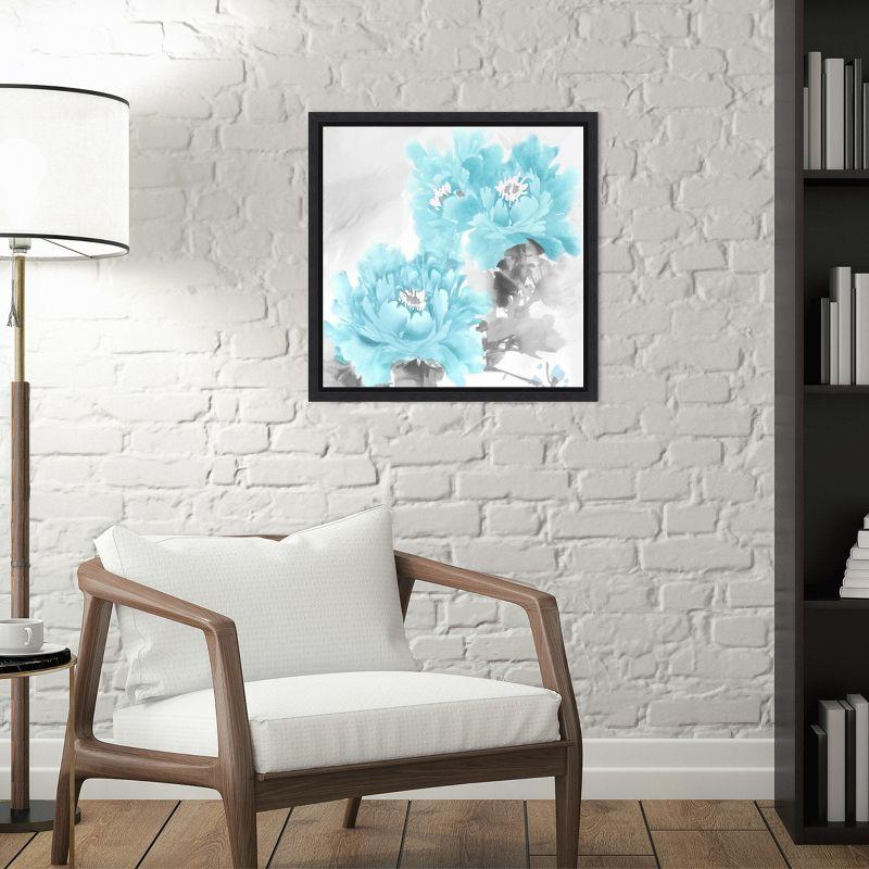 Amanti Art Flower Bloom in Aqua II by Jesse Stevens Canvas Wall Art Print Framed 16 x 16-in.