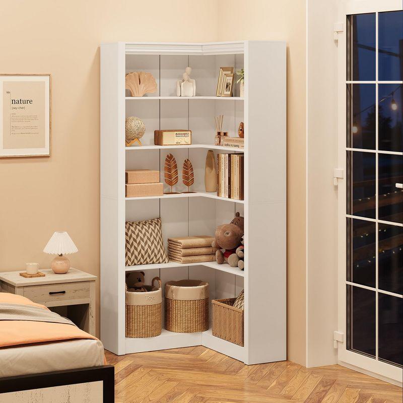 Farmhouse Corner Bookshelf, 71.8" L-Shaped Bookcase, 5-Tier Display Shelf with Storage for Living Room, Bedroom, Office