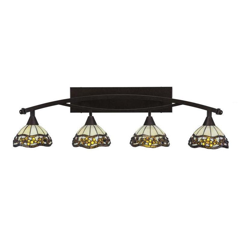 Bronze 4-Light Vanity with Roman Jewel Art Glass Shades