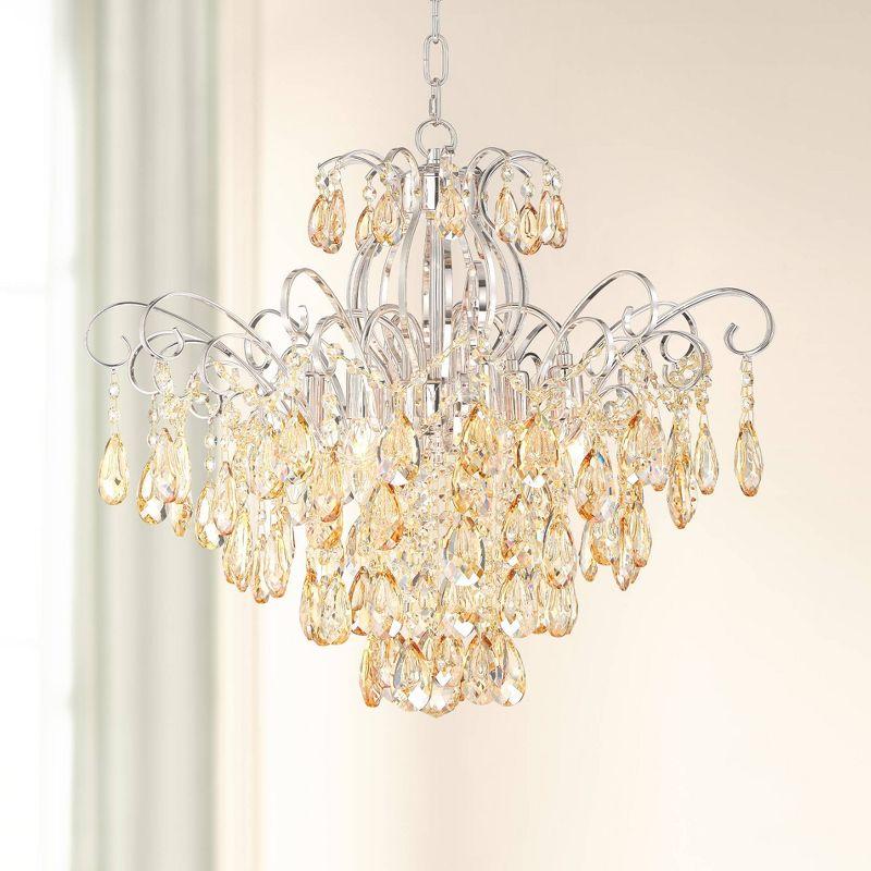 Champagne Gold Crystal Chandelier 27.5" French Elegance 6-Light