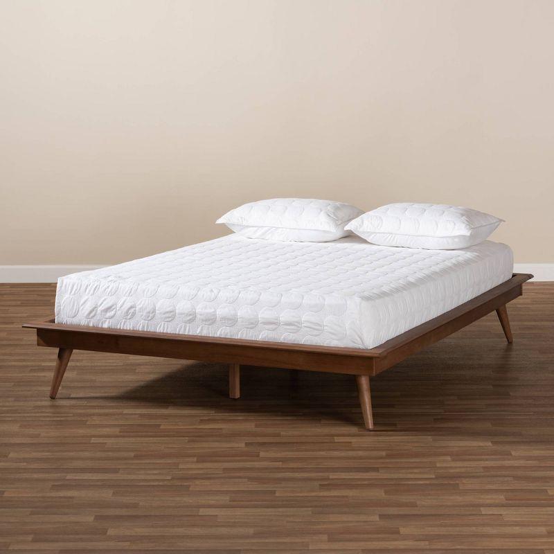 Mid-Century Modern Walnut Brown Full Platform Bed with Tufted Upholstery