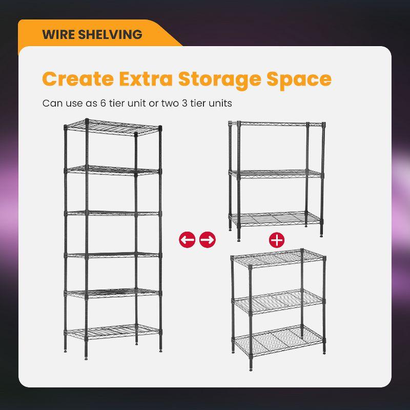 Black Adjustable 6-Tier Metal Wire Shelving Unit