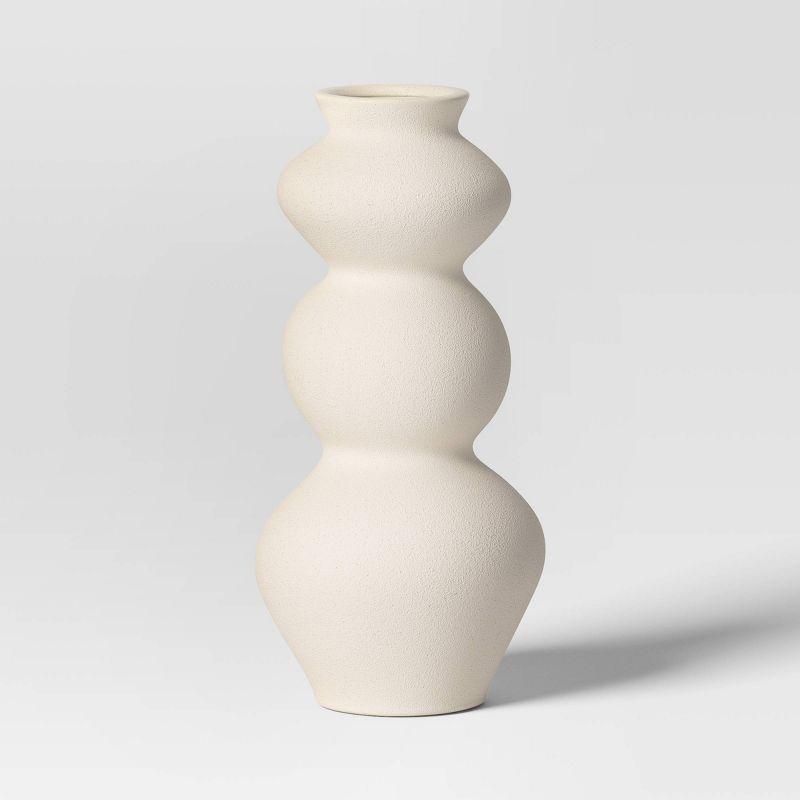 Tall Cream Ceramic Tiered Modern Vase