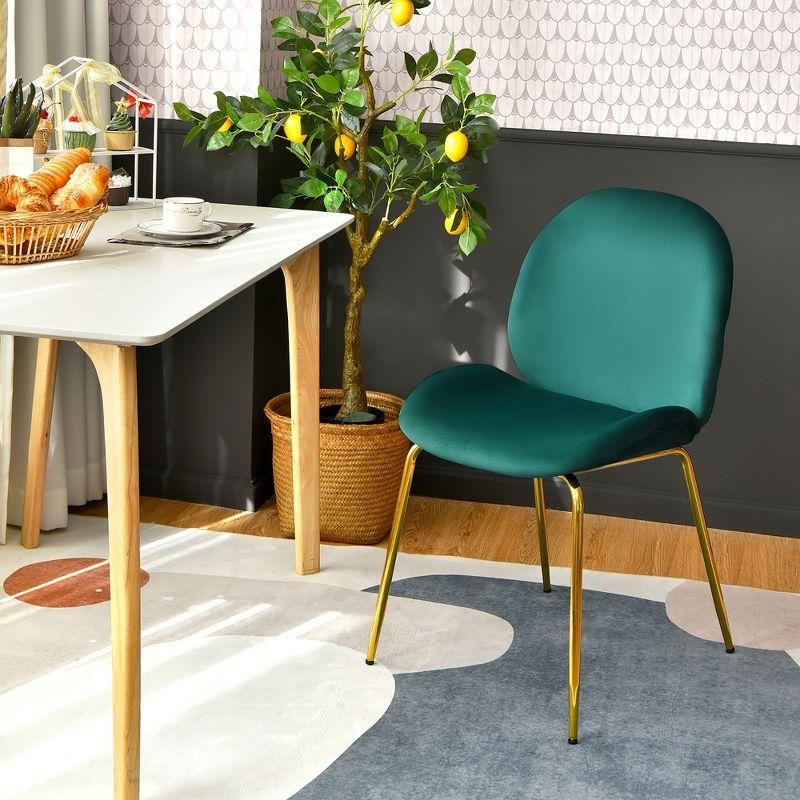 Costway Set of 2 Velvet Accent Chairs Dining Side Chairs w/Gold Metal Legs Green