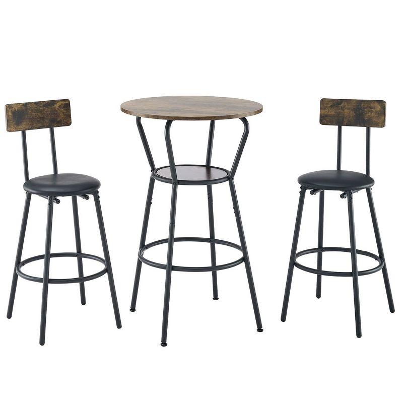 3 Piece Round Bar Table Set for 2, 2 Tier Small Pub Dining Set, Counter Height Table and Chairs Set, Wood Bistro Set for Kitchen Dining Room