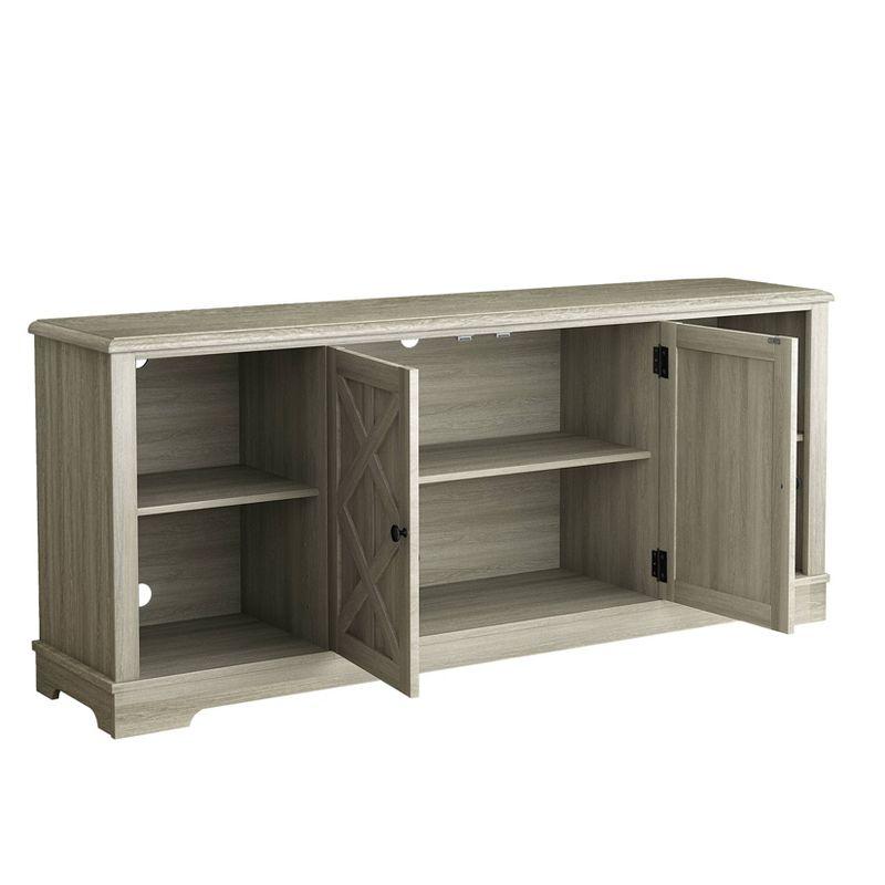 Gray 70" Farmhouse TV Stand with Cabinet and Shelves