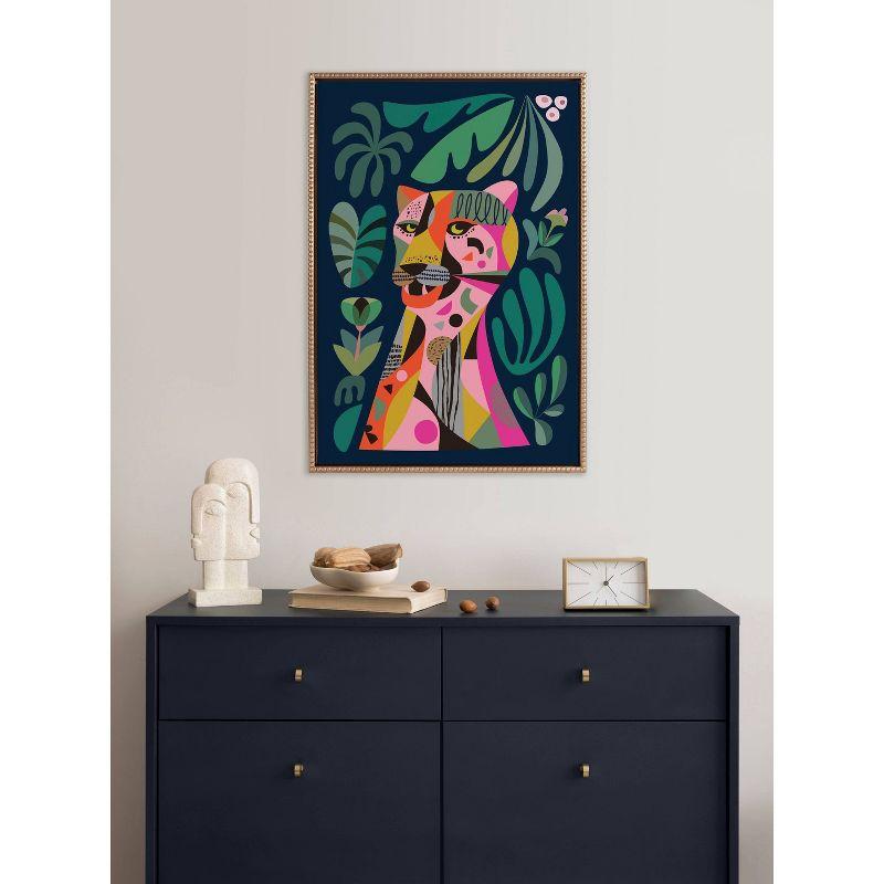 23"x33" Sylvie Beaded Leopard Framed Canvas by Rachel Lee Gold - Kate & Laurel All Things Decor: Modern Style, Animal Wall Art