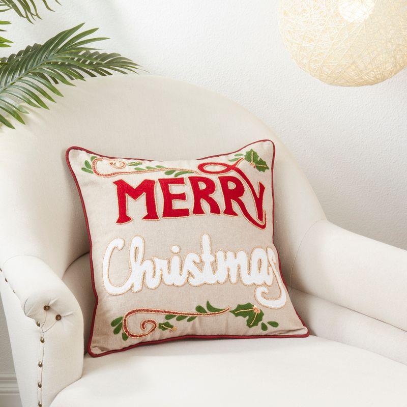 Merry Christmas Natural Poly Filled Square Pillow