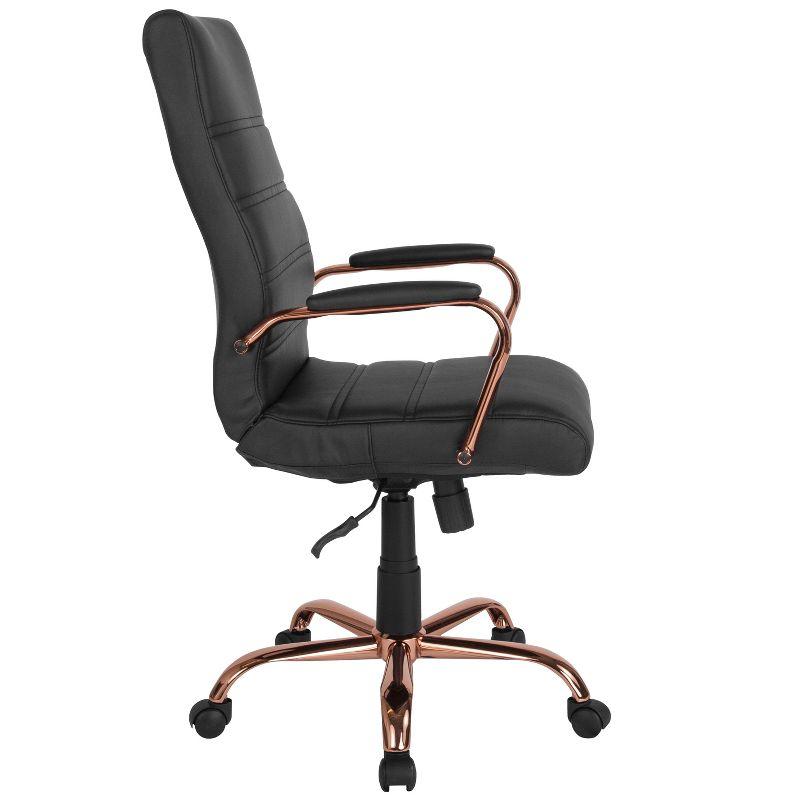 High Back Black LeatherSoft Executive Chair with Rose Gold Metal Base