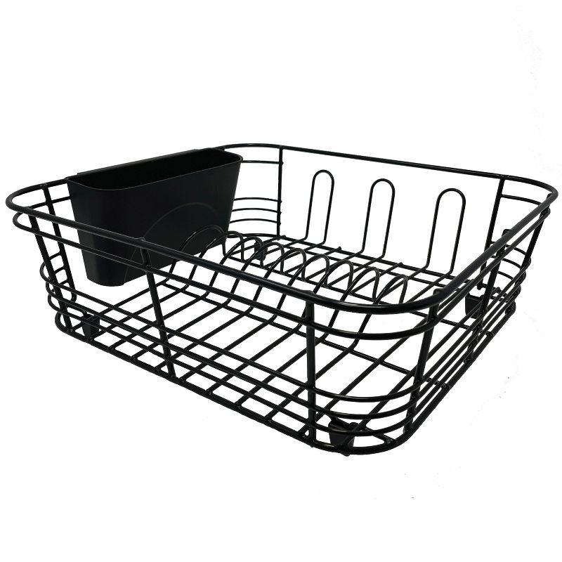 Black Metal 2-Piece Dish Drainer with Utensil Cup