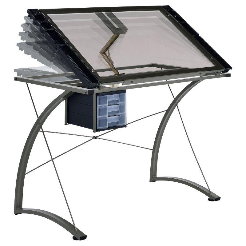Melo 3 Drawer Glass Top Drafting Desk with Supply Storage Silver - Coaster