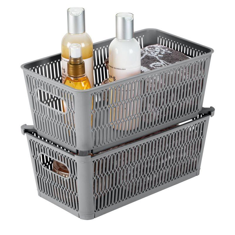 Simplify 2pk Slide and Stack Shelf Storage Tote Small Gray