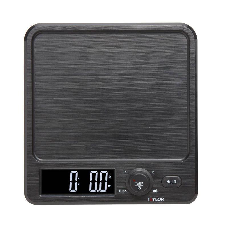 Taylor 22lb Stainless Steel Digital Kitchen Food Scale with Container Black/Gray: Oversized Display, 22lb Capacity