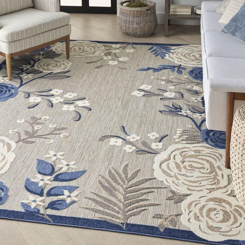 Nourison Aloha Contemporary Floral Border Outdoor Rug