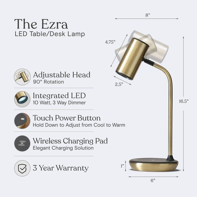 Ezra 16.5 in. Dimmable LED Industrial Desk Lamp with Wireless Charging Pad and Adjustable Lamp Head