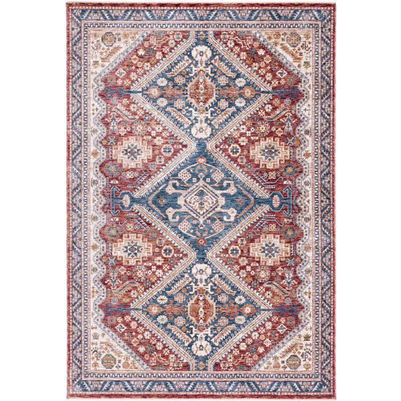 Navy and Rust Hand-Knotted Synthetic 8' x 10' Area Rug