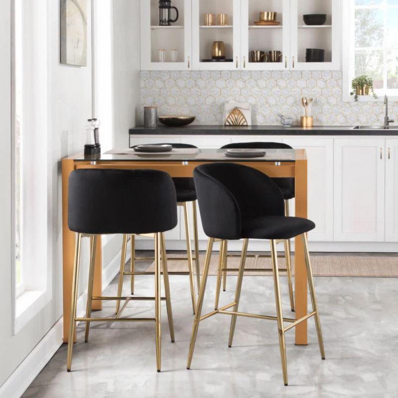 Set of 2 Fran Counter Height Barstools Black - LumiSource: Velvet Upholstery, Tapered Legs, Padded Bucket Seat