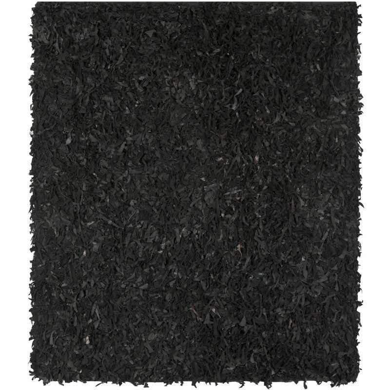 Leather Shag LSG511 Handwoven Area Rug - Black - 8'x8' - Safavieh