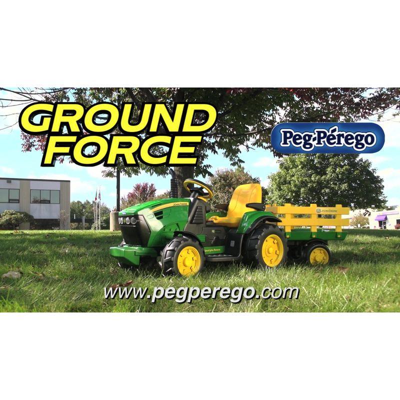 Peg Perego 12V John Deere Ground Force Tractor with Trailer Powered Ride-On - Green