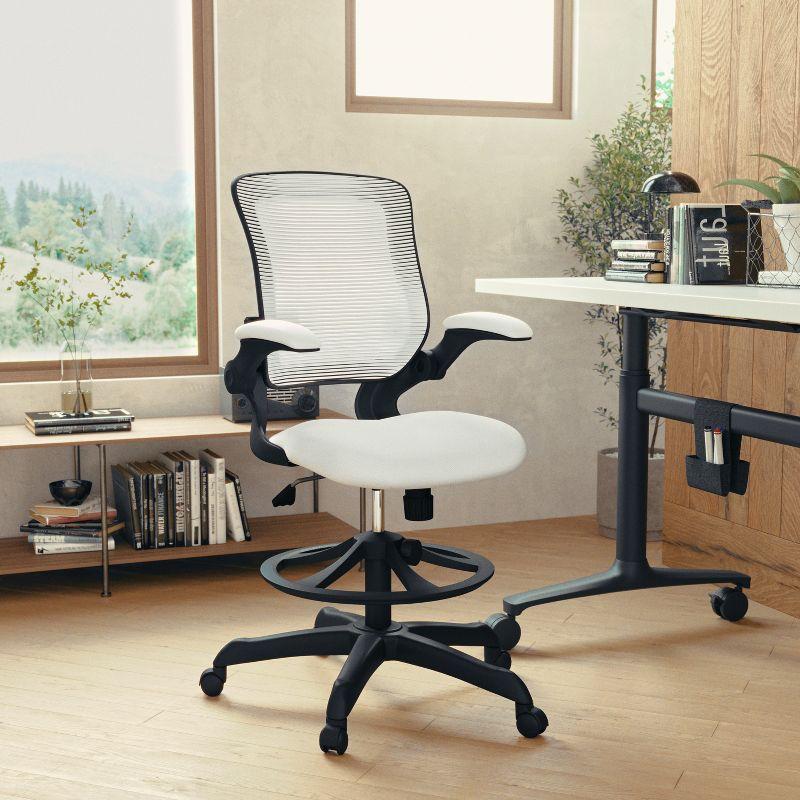 Flash Furniture Mid-Back Mesh Ergonomic Drafting Chair with Adjustable Foot Ring and Flip-Up Arms