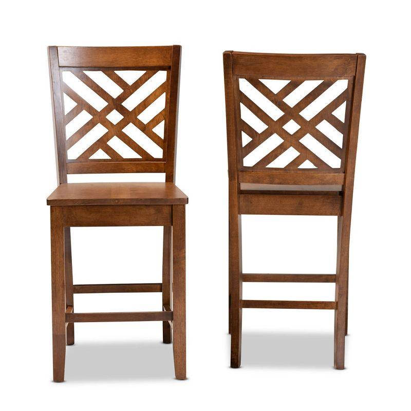 Walnut Brown Adjustable Wood Counter Stool Set, 2-Piece